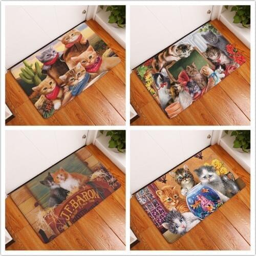 Rectangle Light Door Mats Cute Cartoon Kitten Cats Printed Carpets Anti Slip Floor Mat Modern Kitchen Rugs Home Decor