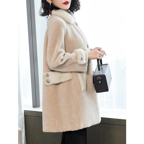 Real 2020 Fur Coat Winter Coat Women Sheep Shearling Jacket Women Mink Fur Collar 100% Wool Coat Korean Jackets MY4458 s
