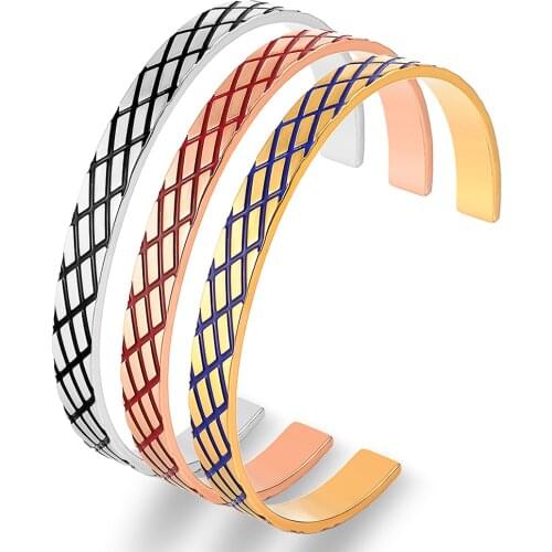 FYSARA Stainless Steel Mesh Blue Enamel Cuff Bracelets Bangles Women Men Fashion Bangles Couple Jewery Resin Gold Open Bangles