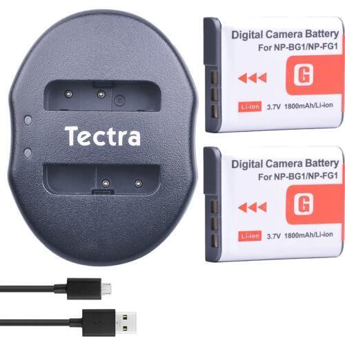 Tectra 2pcs NP-BG1 NP-FG1 NP BG1 Camera bateria + USB Dual Charger for Sony DSC-W30 DSC-W300 DSC-W35 DSC-W50 DSC-W55