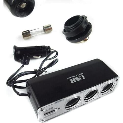 Car Cigarette Lighter Multi Socket Triple Splitter USB Charger Adapter DC 12V/24V Car Accessories Adapter with USB Port
