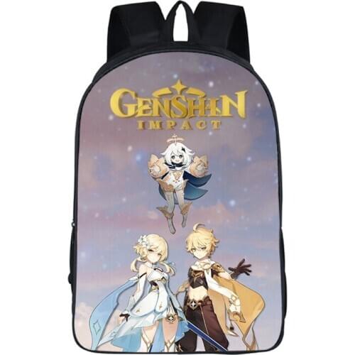 Genshin Impact Backpack Students Zipper 16Inch Primary School Bags Teenage Burden Alleviation Boys Girls Traval Mochila Infantil