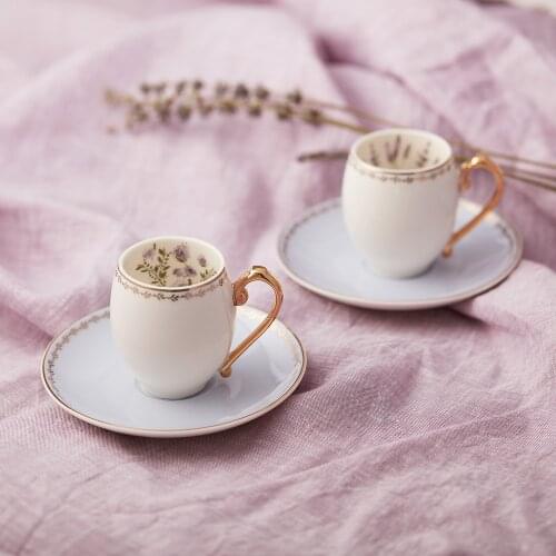 WONDERFUL MAGNIFICENT Karaca Lavander Set of 2 Coffee Cups QUALITY FREE SHIPPING WITH BEVERAGES WITH BEVERAGES