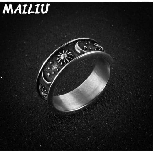 Vintage Moon Star Ring Fashion Simple Women Titanium Steel Ring Jewelry Gift Engagement Wedding Rings
