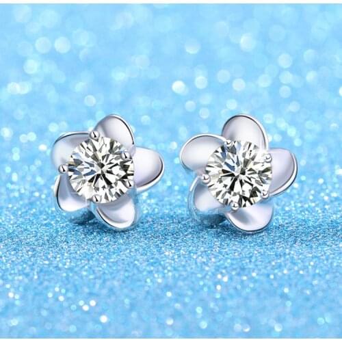 Flower Shape Earrings 925 Sterling Silver with Zircon Cute Stud Earrings for Women Girls Teens Gift with Gift Box