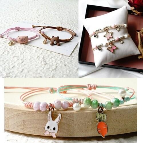 Girls Ceramic Beads Braided Rope Bracelet Best Friend Women Adjustable Handmade Porcelain Bangle Korean Jewelry