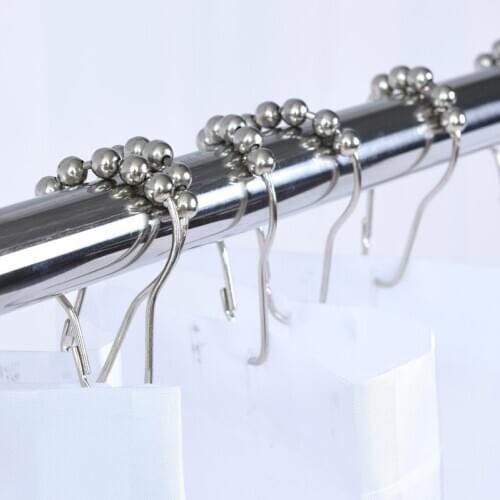 10pcs/pack Roller Ball Shower Curtain Rings Hooks Rust-Resistant Curtain Bathroom Accessories Polished Satin Nickel iron Hook Q4