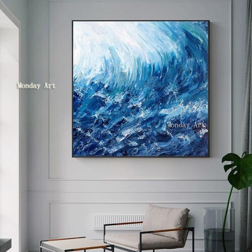 100% handpainted oil painting Abstract Sea Painting For Living Room Modern Wall Decorative wave Pictures Artwork Canvas No Frame