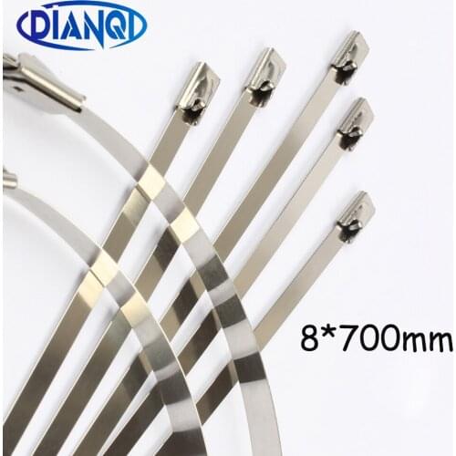100pcs 8*700mm 8x700mm 8mmx700mm Latching Self-Locking Stainless Steel Zip Cable Tie Lock Tie Wrap cable ties 201 304 316