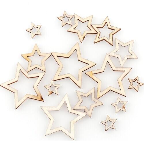 Mix Size 100pcs Hollowed Stars Wooden Crafts For Arts Scrapbooking Embellishments Wedding DIY Wood Slices Home Decoration