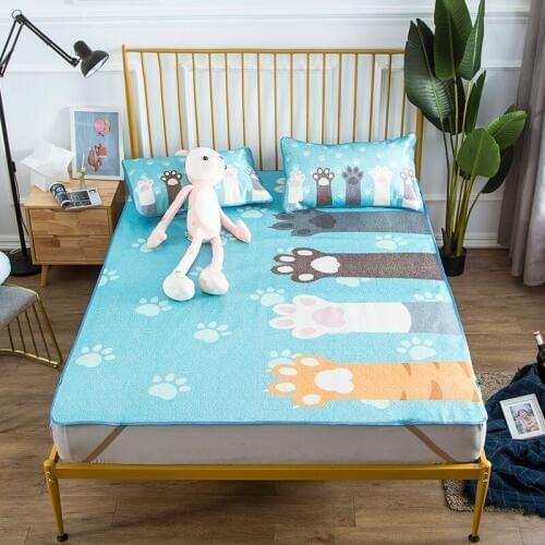 2/3piece Bed Mattress Cover Mat Kit Summer Sleeping Mat Mattress Protector Cover Summer Bed Mat cartoon cat Printed bed Cover