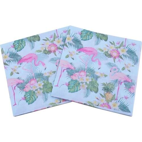 33x33cm 20Napkins/lot Color Printed Pink Flamingo Napkin Flowers and Plants Birthday Wedding Anniversary Days Party Decoration
