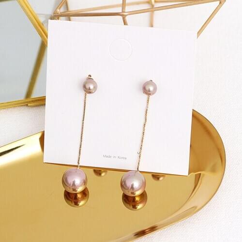 2020 Minimalist Shell Beads long Earrings S925 Needle Earrings ladies look Thin Gold Earrings Feminine Earrings