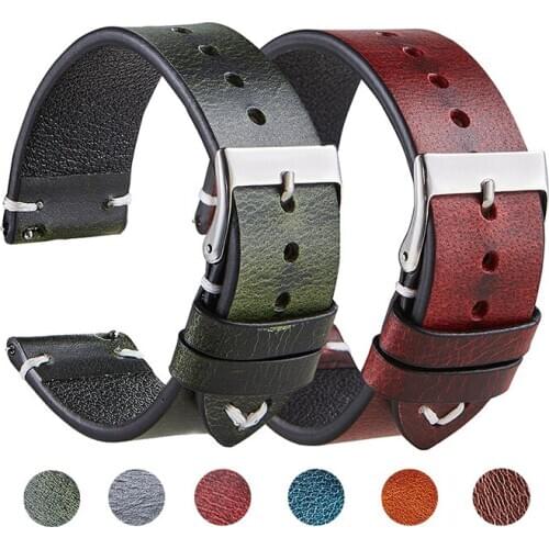 2020 New Oil Wax Leather Watch Accessories 20mm 22mm Vintage Watch Strap Black Blue Brown 6 Colors Available Handmade Watchband