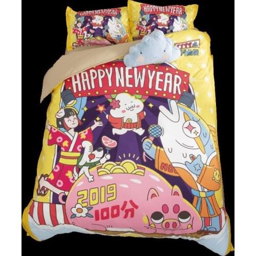 Cartoon Pink yellow Bedding Sets 3pcs Duvet Cover Pillowcases Cover Set kids girls quilt cover single double king bedclothes