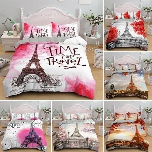 3D I Love Paris Bedding Set 2/3PCS Tower Printed Duvet Cover Sets Pillowcase Soft Queen King Euro Size High Quality