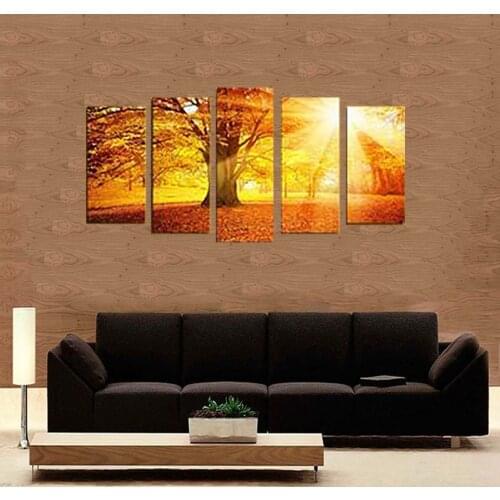 5 Piece Wall Art Canvas Painting Landscape Red Maple Leaf Poster Modern Home Decor Wall For Living Room Modular Picture