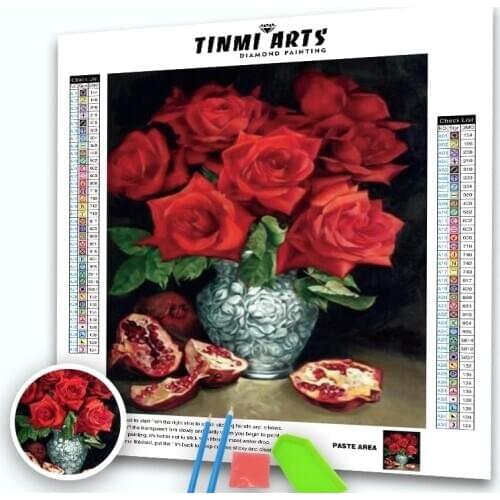 5D DIY Diamond Red Rose & Pomegranate Cross Stitch Diamond Embroidery Mosaic Diamond Flower Home Decor