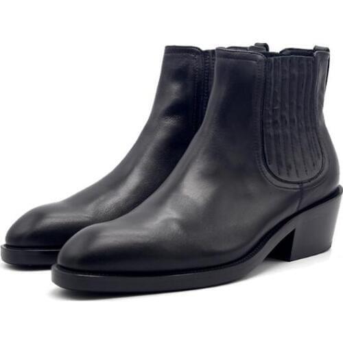 New fashion solid black ankle boots casual slip on chelsea boots genuine leather men shoes classics pointed toe mens boots