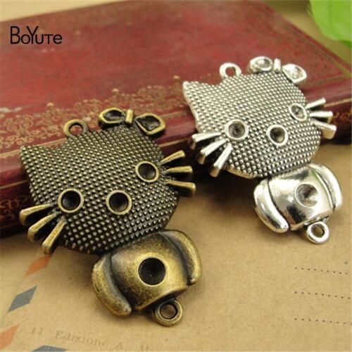 BoYuTe (20 Pieces/Lot) Metal Alloy 35*45MM with 2 Loops Cat Connector Charms for Jewelry Making
