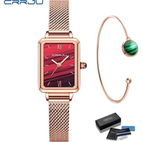 2020 CRRJU New Women Watch Top Brand Luxury Japan Movement Ladies Wristwatch Charm Red Dial Waterproof Stylish Quartz Girl Clock