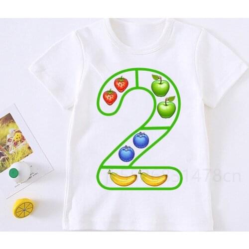 Kids Fruits Vegatable Number Print T Shirt Animal Children Birthday Party Boy T-shirts Boy&Girl Tshirt Present