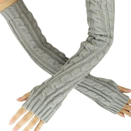 Long Gloves Winter Knitted Fingerless Gloves Hemp Flowers Long Arm Warm Winter Windproof Outdoor Soft Mittens Перчатки Длинные