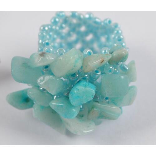 Handmade Elastic Amazonite Bead Finger Ring Stretch Size 8-9 X018