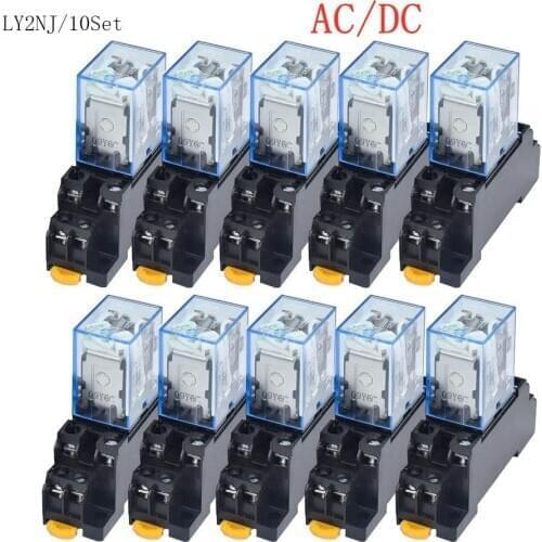 10 Set LY2NJ HH62P HHC68A-2Z Electronic Micro Electromagnetic Relay 10A 8PIN Coil DPDT With Socket Base DC12V,24V AC110,220V