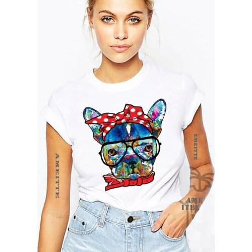 French Bulldog Mother Female T-shirt Funny Cute Dog Harajuku Graphic T-shirt Female Short Sleeve Casual Tee Girl Top