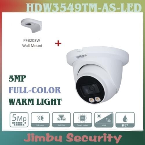 Dahua ip camera 5mp HDW3549TM-AS-LED Full-color Fixed-focal Warm LED Eyeball camera cctv cámara de vigilancia video camera