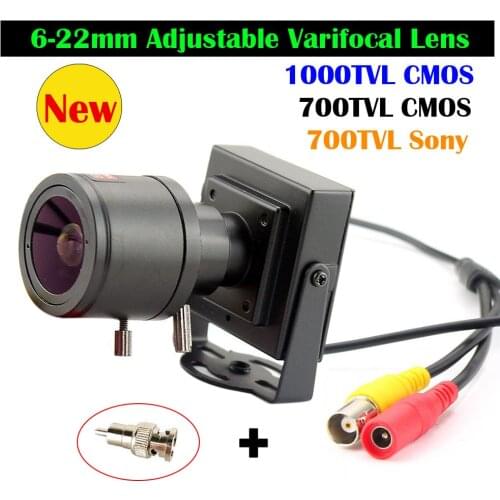 Mini Zoom Camera 700TVL SONY Sensor 6-22mm Varifocal Manual Lens 1000TVL COMS HD Security CCTV Camera Car Overtaking + RCA Adapt