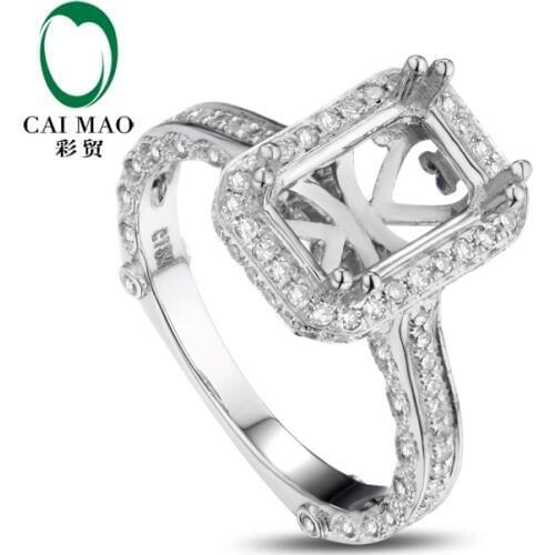 CaiMao Emerald cut Semi Mount Ring Settings & 0.68ct Diamond 18k White Gold Gemstone Engagement Ring Fine Jewelry