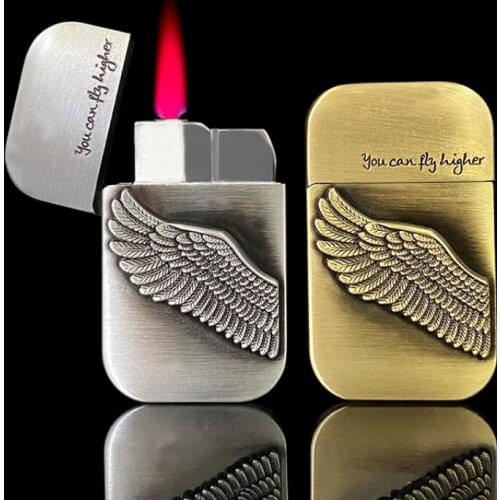 Red Torch Lighter Personality Creative Embossed Zinc Alloy Angel Wings Gas Inflatable Metal Windproof Lighter Cool Gift for Men