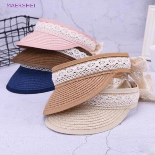 MAERSHEI Summer Straw Sun Hat Kids Beach Hats Girl Lace Empty Top Hat Children