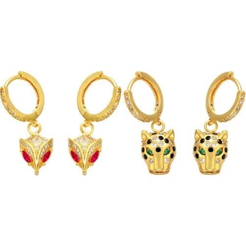 Hot Sale Jewelry Leopard Head Fox Hoop Earrings CZ Zirconia Drop Earrings for Women Jewelry Party Fox Animal Gift Drop Shipping