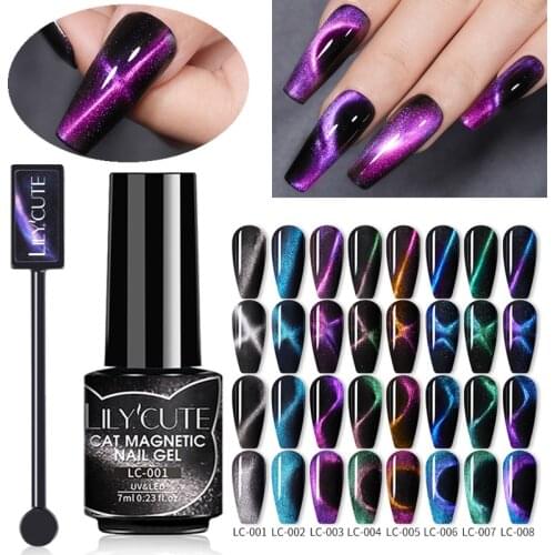 LILYCUTE 9D Cat Magnetic Nail Polish With Magnet Set UV Gel Galaxy Soak Off Nail Art Gel Varnish Lacquers Glitter Cat Polish