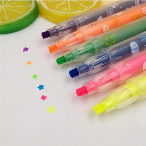 6pcs DIY Highlighter Pen Five-pointed Star Watercolor Fluorescent Marker Painting Drawing Pen for Art Office School Supplies
