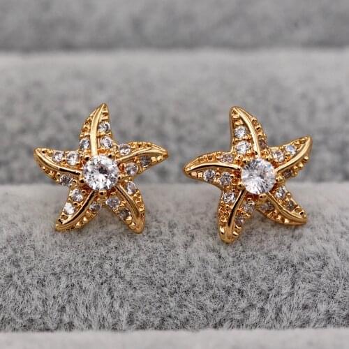 Trendy Stud Earrings for Womens Gold Color star Earring with waterdrop Zircon Jewelry for Party Wedding Anniversary Gift