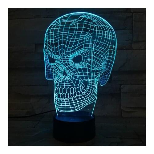 Halloween 3D Ilusion Night Light LED Acrylic Desk Lamp Skull Nightlight Touch Switch Cool Kid Friends Gift Home Party Room Decor