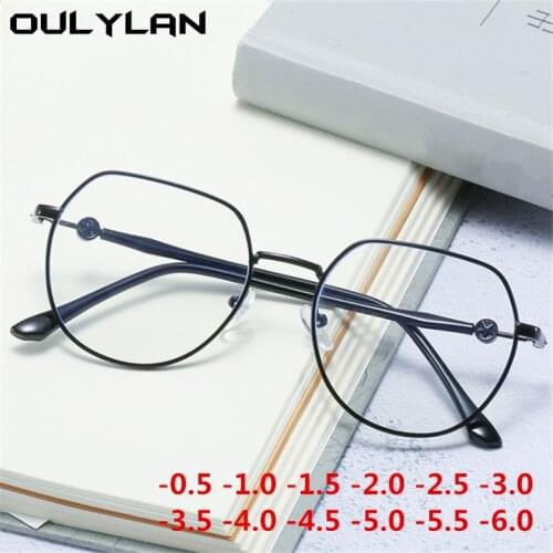 Oulylan Anti Blue Light Finished Myopia Glasses Men Women Prescription Nearsighted Eyeglasses Diopter -0.5 1.0 1.5 2.0 to -6.0
