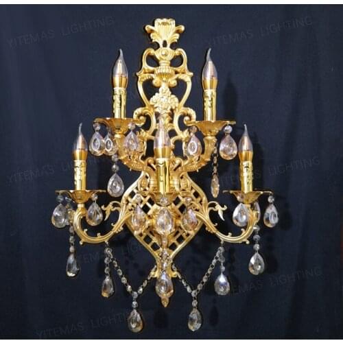 Factory wholesale zinc alloy crystal candle wall lamp European style villa lobby exhibition hall bedroom living room creative wa