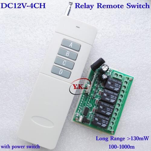 Remote Control Switches 12V DC 4CH Relay Receiver + 3000m Big Button Transmitter Power Switch 315/433MHZ Learning Code Receiver