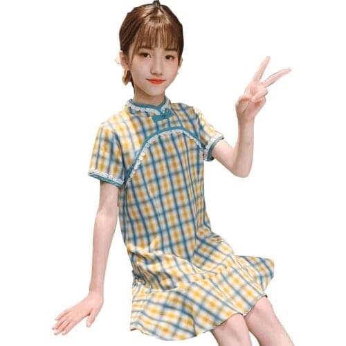 Dress Girl Plaid Pattern Girl Dress Summer Children Party Dress Casual Style Girl Costume 6 8 10 12 14