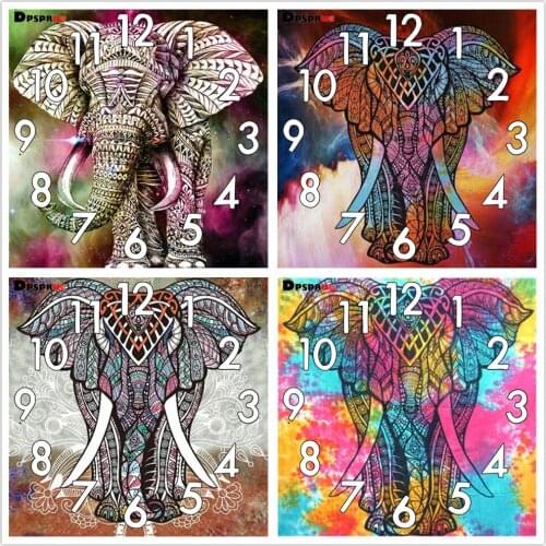 Dpsprue Full Diamond Painting Cross Stitch With Clock Mechanism Mosaic 5D Diy Square/Round Elephant 3d Embroidery Gift HG121