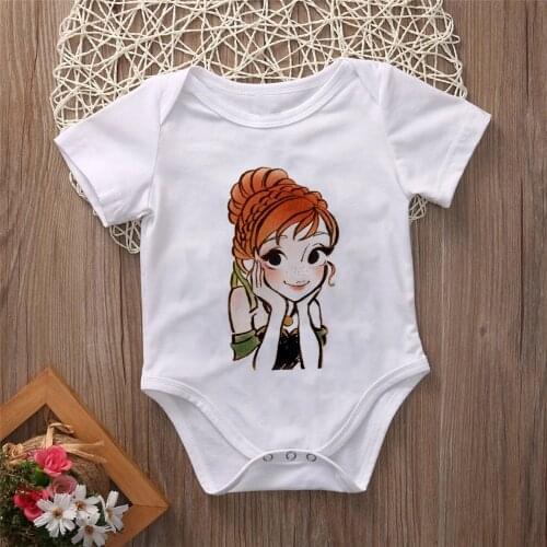 Frozen Princess Disney Cartoon Patten Print Baby Girls Bodysuit Newborn Boys Short Sleeve Solid White 0-24 Months Baby Clothes