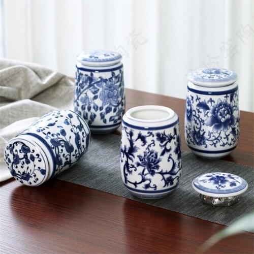 Retro Blue and White Porcelain Tea Caddy Creative Sealed Cans Ceramic Coffee Beans Candy Storage Tank Kitchen Food Container