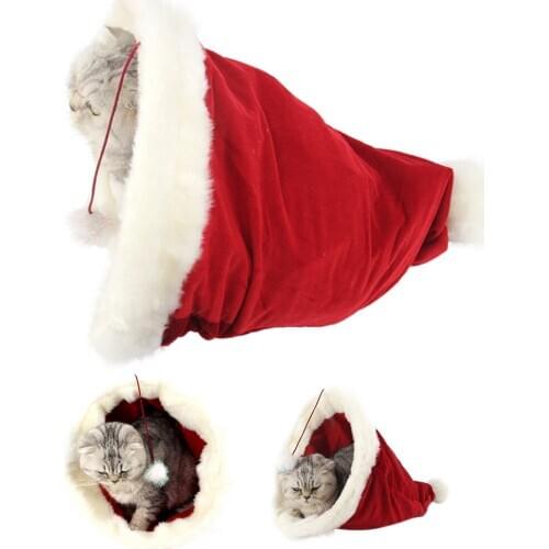 Christmas Hat Pet Nest Cat Bed for Cat Christmas Decorations For Home Navidad Hats House Sleeping Bag Mat Pets Winter Warm Gift