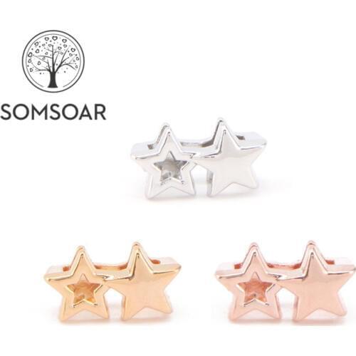 Somsoar Jewelry Double Star Slide Charms fit 10mm Wide Leather wrappable Mesh Bracelet Necklace 10pcs/lot