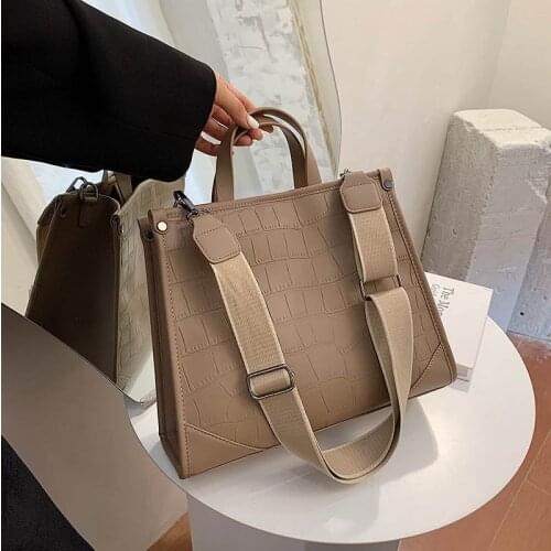 Stone Pattern PU Leather Women Handbag Large Capacity Wide Strap Female Shoulder Bag 2021 New Brand Designer Ladies Handbag